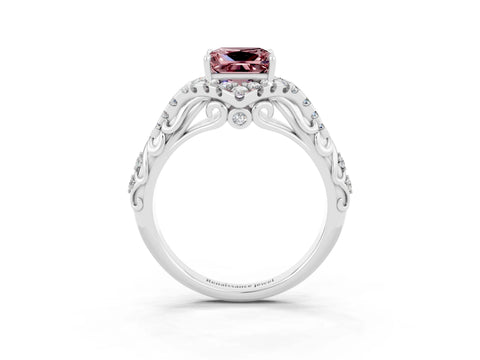 White gold Princess Cut Morganite Solitaire Ring with Hidden Halo and Pavé Band_15