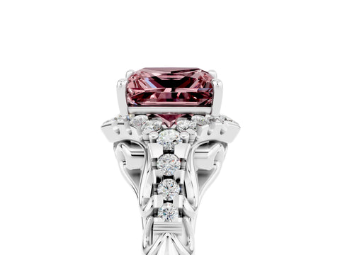 White gold Princess Cut Morganite Solitaire Ring with Hidden Halo and Pavé Band_17