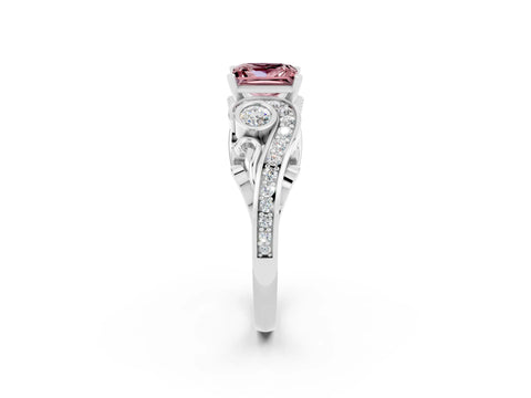 White gold Princess Cut Morganite Solitaire Ring with Milgrain Pavé Band and Four-Prong Setting_50