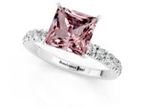 White gold Princess Cut Morganite Solitaire Ring with Pavé Accents and Four-Prong Setting_1