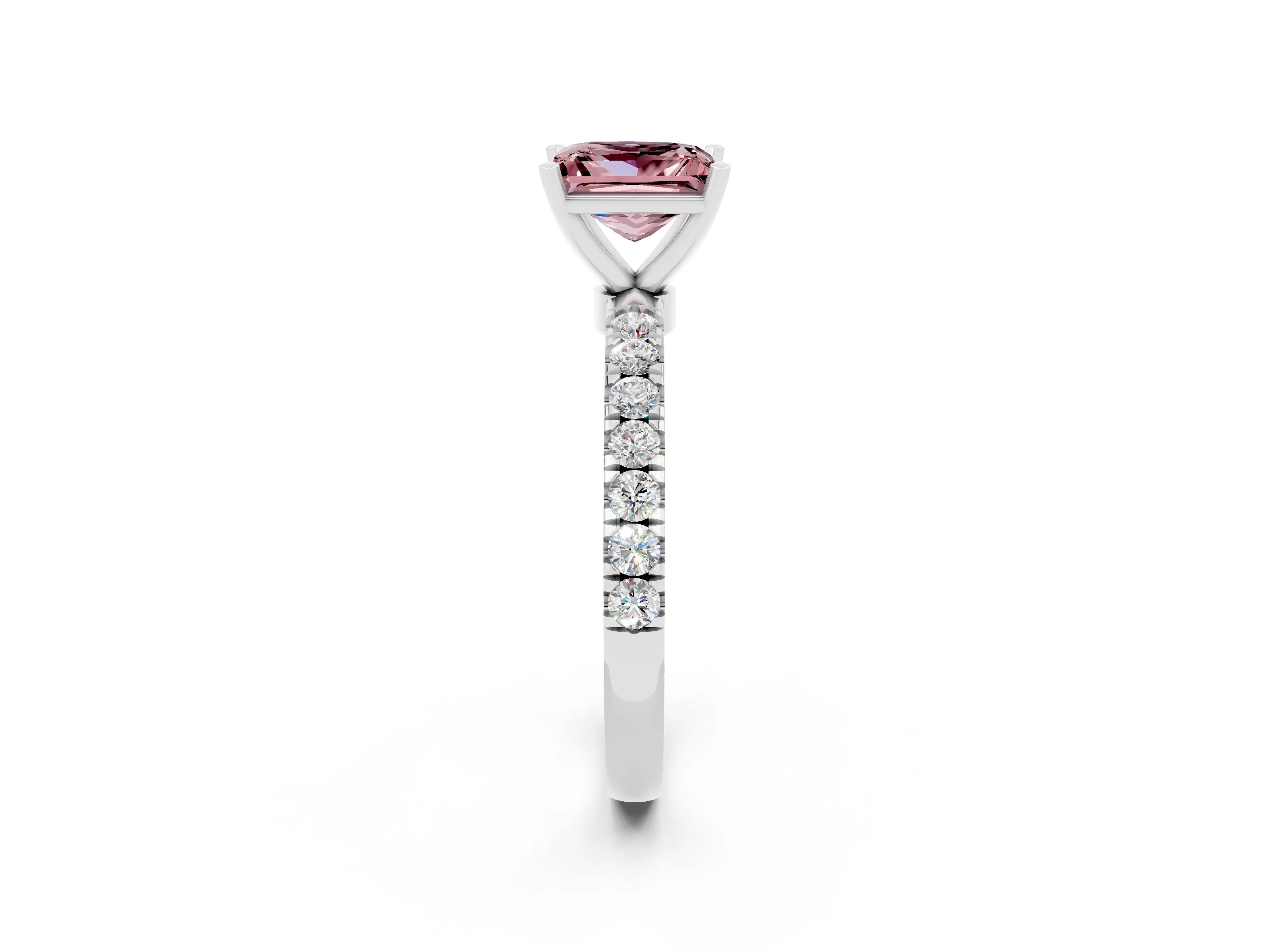 White gold Princess Cut Morganite Solitaire Ring with Pavé Accents and Four-Prong Setting_2