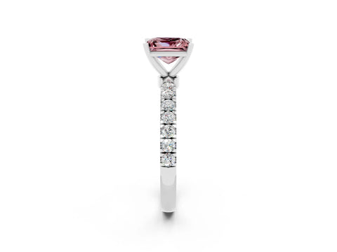White gold Princess Cut Morganite Solitaire Ring with Pavé Accents and Four-Prong Setting_2
