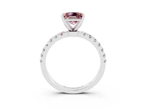 White gold Princess Cut Morganite Solitaire Ring with Pavé Accents and Four-Prong Setting_3