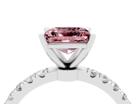 White gold Princess Cut Morganite Solitaire Ring with Pavé Accents and Four-Prong Setting_4