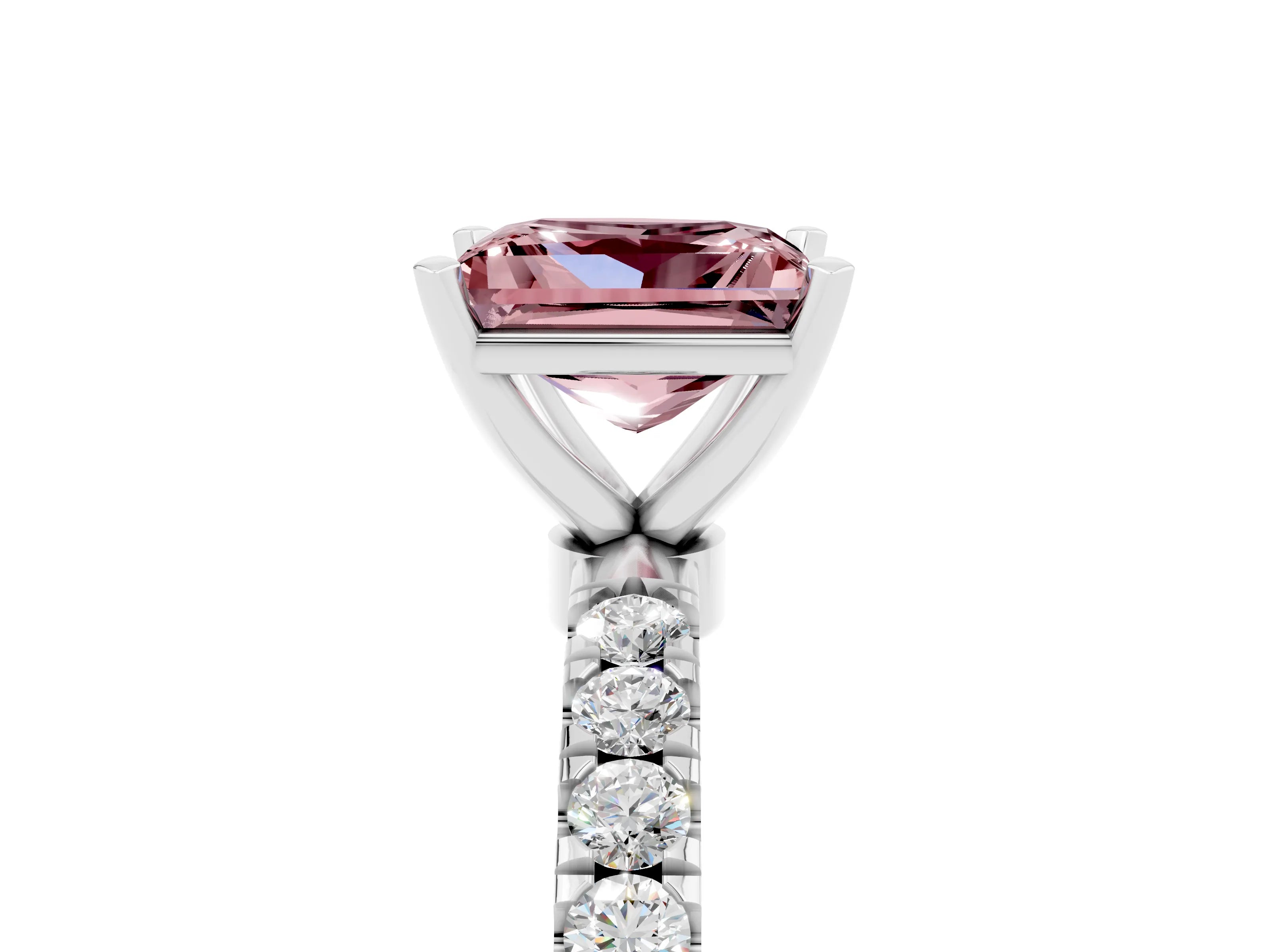 White gold Princess Cut Morganite Solitaire Ring with Pavé Accents and Four-Prong Setting_5
