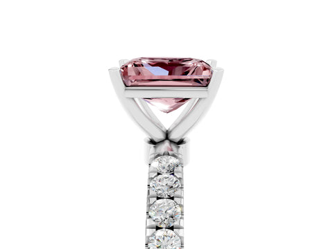 White gold Princess Cut Morganite Solitaire Ring with Pavé Accents and Four-Prong Setting_5