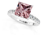 White gold Princess Cut Morganite Solitaire Ring with Pavé Band and Four-Prong Setting_13