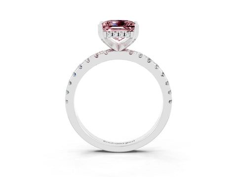 White gold Princess Cut Morganite Solitaire Ring with Pavé Band and Four-Prong Setting_15