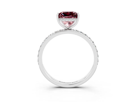 White gold Princess Cut Morganite Solitaire Ring with Pavé Band and Hidden Halo_3