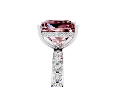 White gold Princess Cut Morganite Solitaire Ring with Pavé Band and Hidden Halo_5