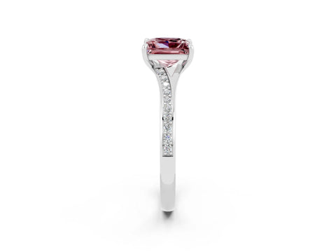White gold Princess Cut Morganite Solitaire Ring with Pavé Band and Prong Setting_2