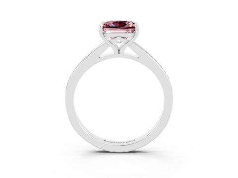 White gold Princess Cut Morganite Solitaire Ring with Pavé Band and Prong Setting_3