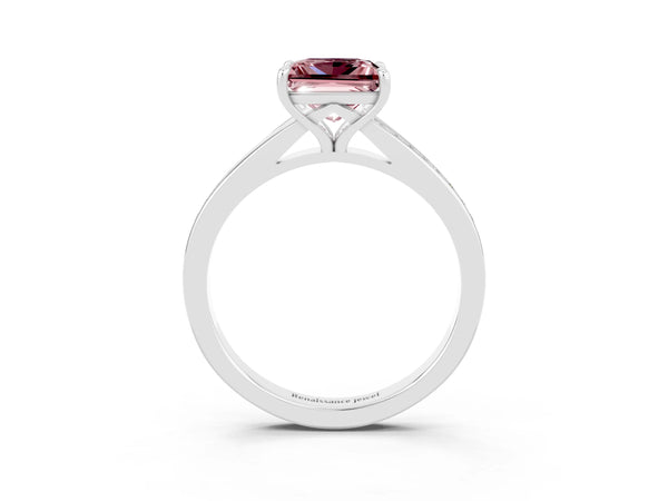 Silver Princess Cut Morganite Solitaire Ring with Pavé Band and Prong Setting