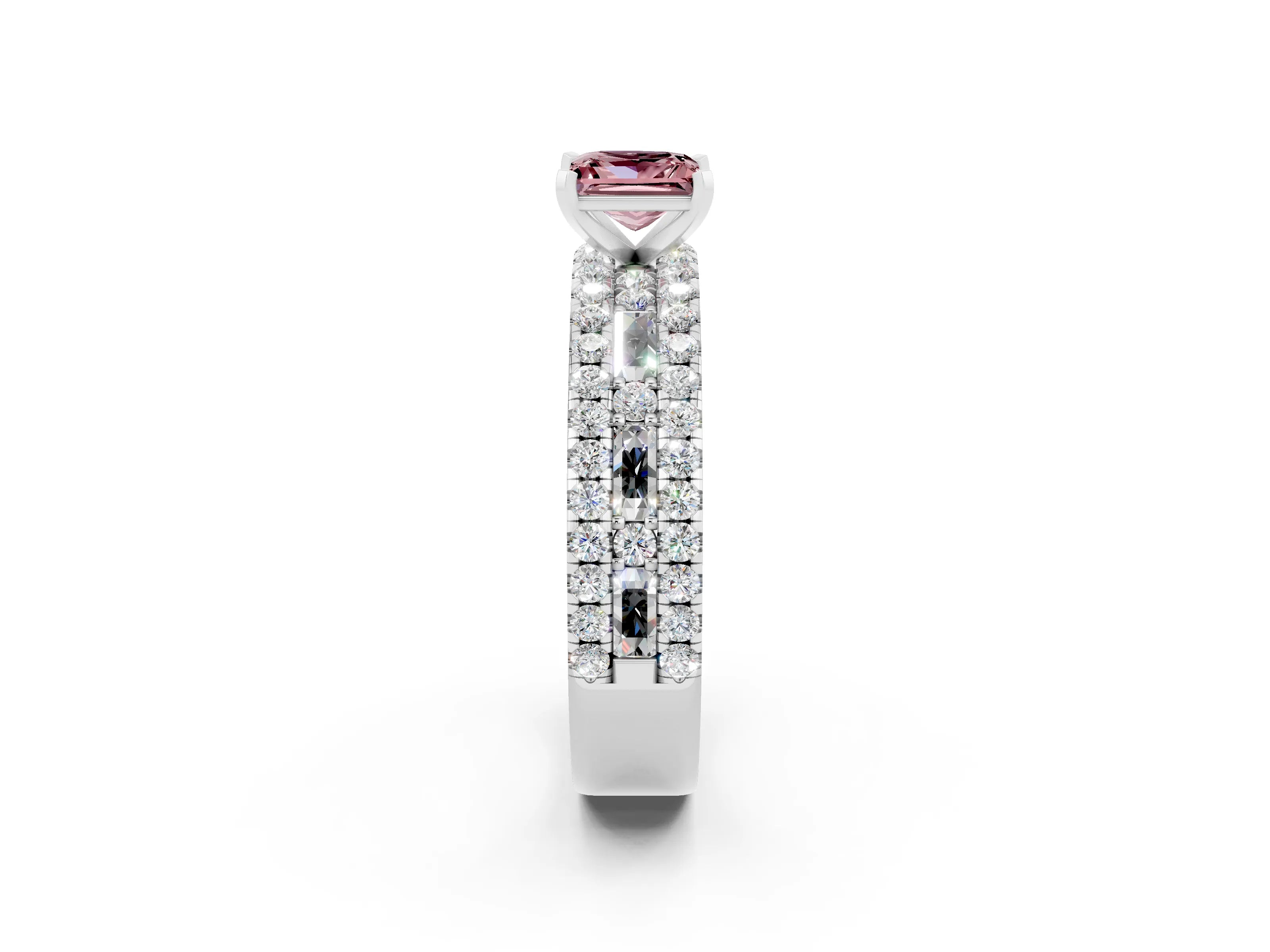 White gold Princess Cut Morganite Solitaire Ring with Pavé and Channel Set Band_2