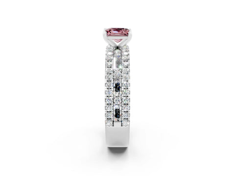 White gold Princess Cut Morganite Solitaire Ring with Pavé and Channel Set Band_2