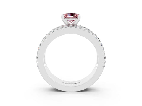 White gold Princess Cut Morganite Solitaire Ring with Pavé and Channel Set Band_3