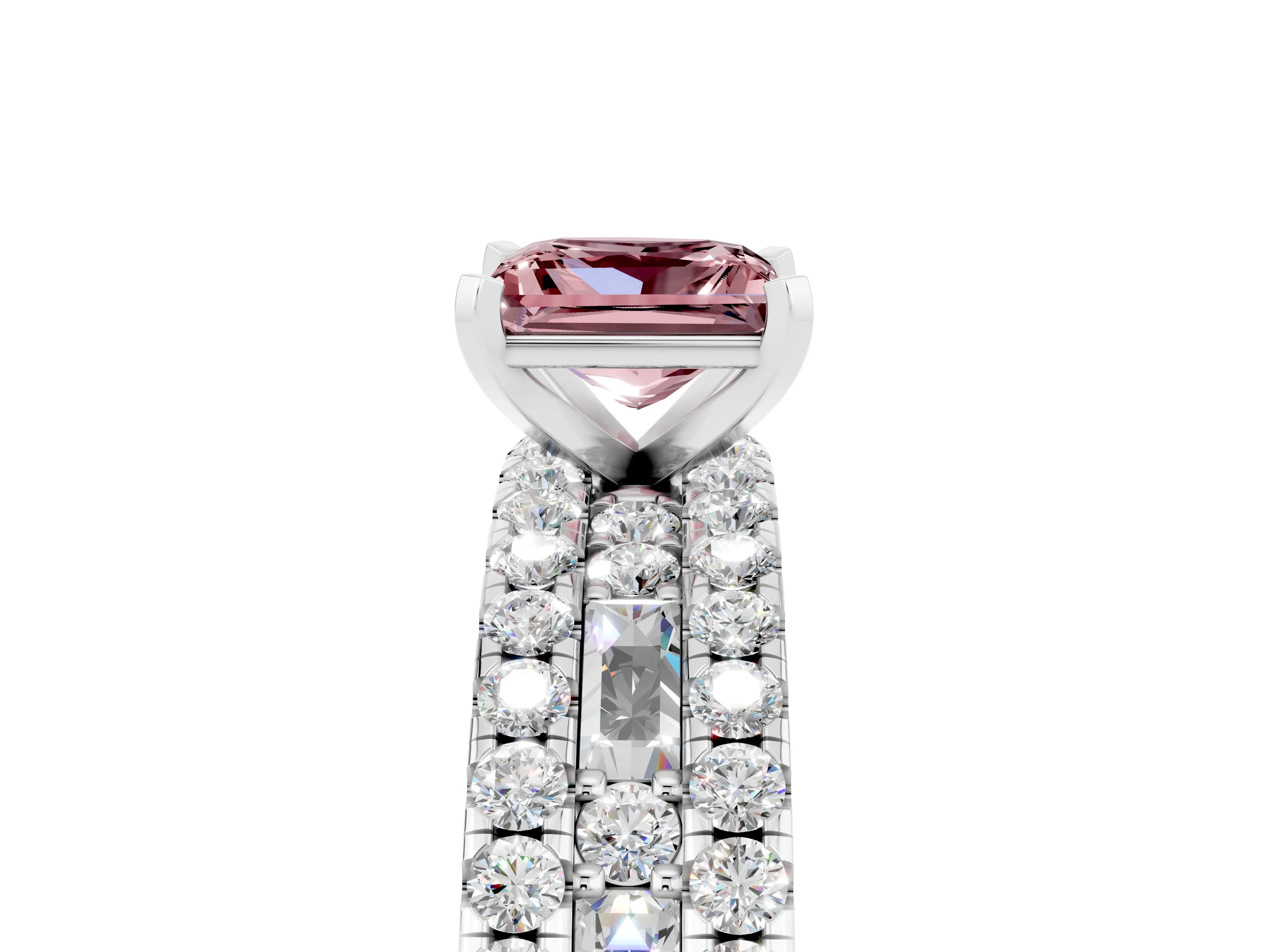 White gold Princess Cut Morganite Solitaire Ring with Pavé and Channel Set Band_5