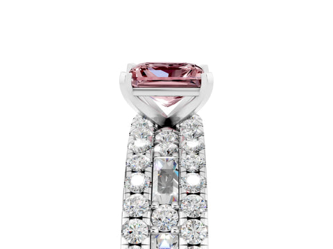 White gold Princess Cut Morganite Solitaire Ring with Pavé and Channel Set Band_5