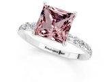 White gold Princess Cut Morganite Solitaire Ring with Pave Band and Four Prong Setting_25