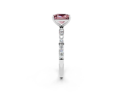 White gold Princess Cut Morganite Solitaire Ring with Pave Band and Four Prong Setting_26