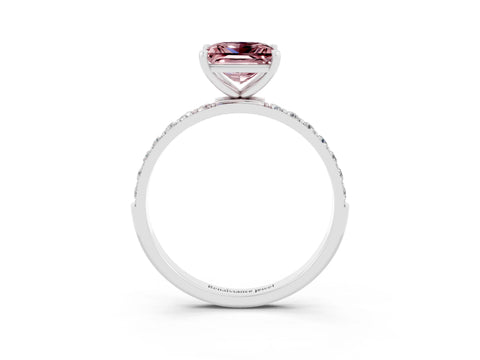 White gold Princess Cut Morganite Solitaire Ring with Pave Band and Four Prong Setting_27