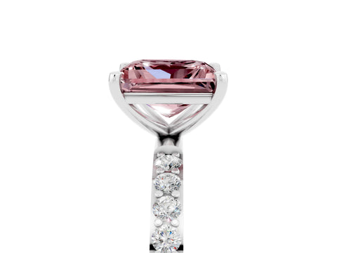 White gold Princess Cut Morganite Solitaire Ring with Pave Band and Four Prong Setting_29