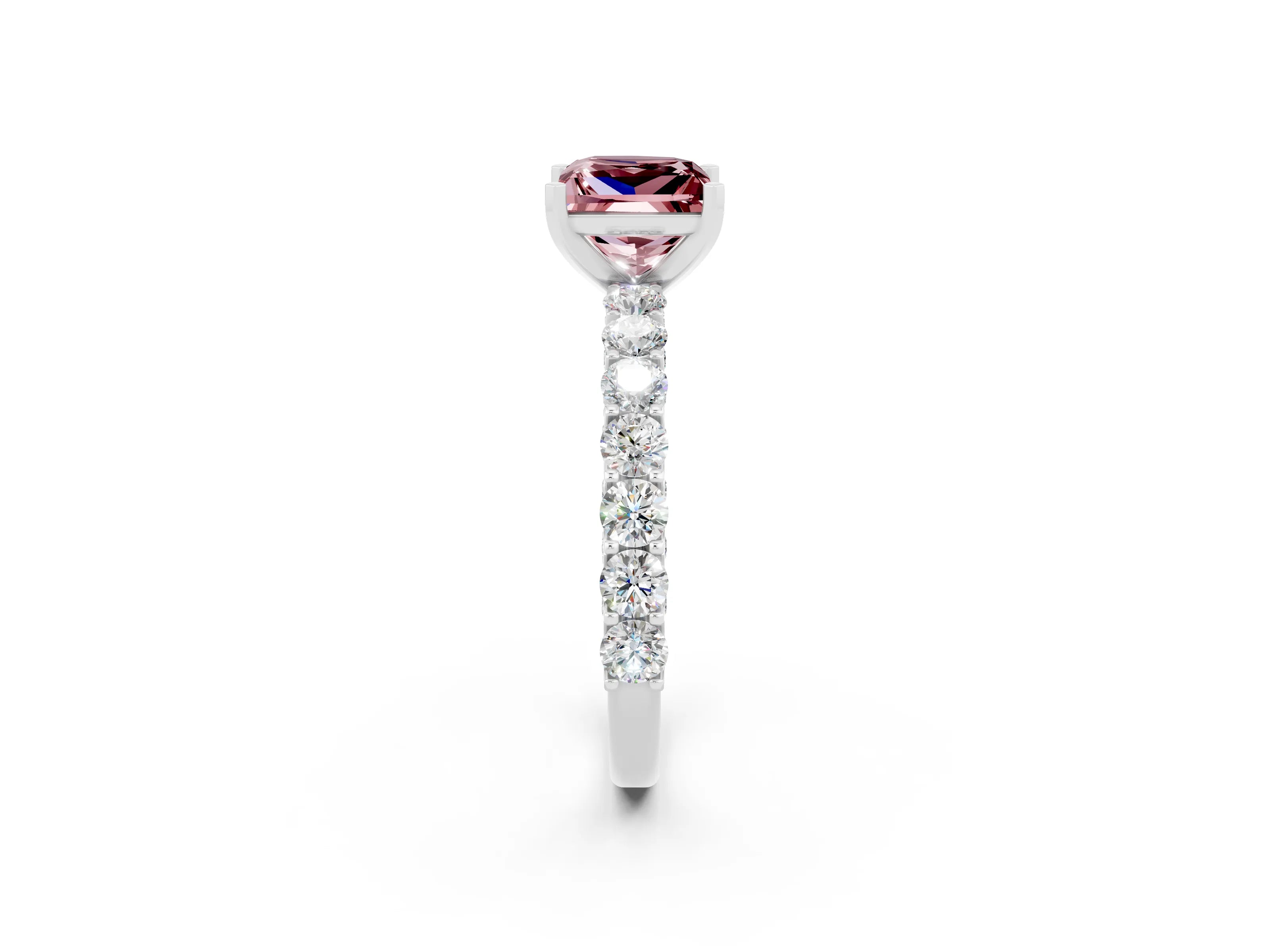 White gold Princess Cut Morganite Solitaire Ring with Shared Prong Pavé Band and Four-Prong Setting_2