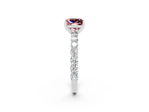 White gold Princess Cut Morganite Solitaire Ring with Shared Prong Pavé Band and Four-Prong Setting_2