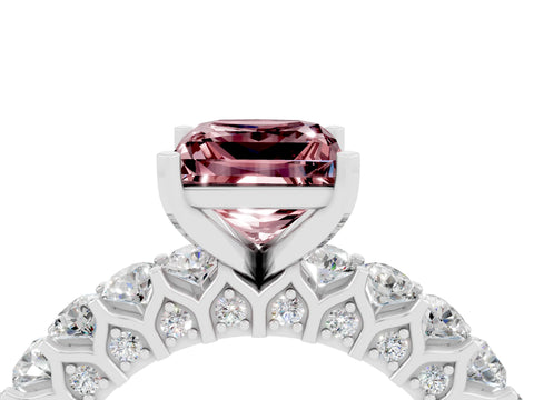 White gold Princess Cut Morganite Solitaire Ring with Shared Prong Pavé Band and Four-Prong Setting_4