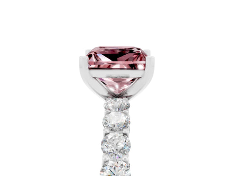 White gold Princess Cut Morganite Solitaire Ring with Shared Prong Pavé Band and Four-Prong Setting_5