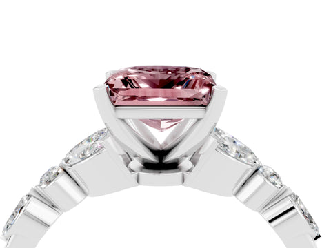 White gold Princess Cut Morganite Solitaire Ring with Side Stones and Four-Prong Setting_16
