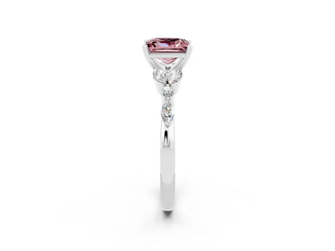 White gold Princess Cut Morganite Solitaire Ring with Side Stones and Four-Prong Setting_26