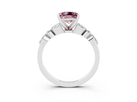 White gold Princess Cut Morganite Solitaire Ring with Side Stones and Four-Prong Setting_27