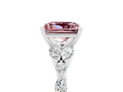 White gold Princess Cut Morganite Solitaire Ring with Side Stones and Four-Prong Setting_29