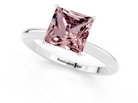 White gold Princess Cut Morganite Solitaire Ring with Six-Prong Setting and Classic Band_13