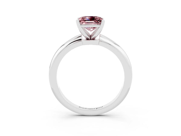 White gold Princess Cut Morganite Solitaire Ring with Six-Prong Setting and Classic Band