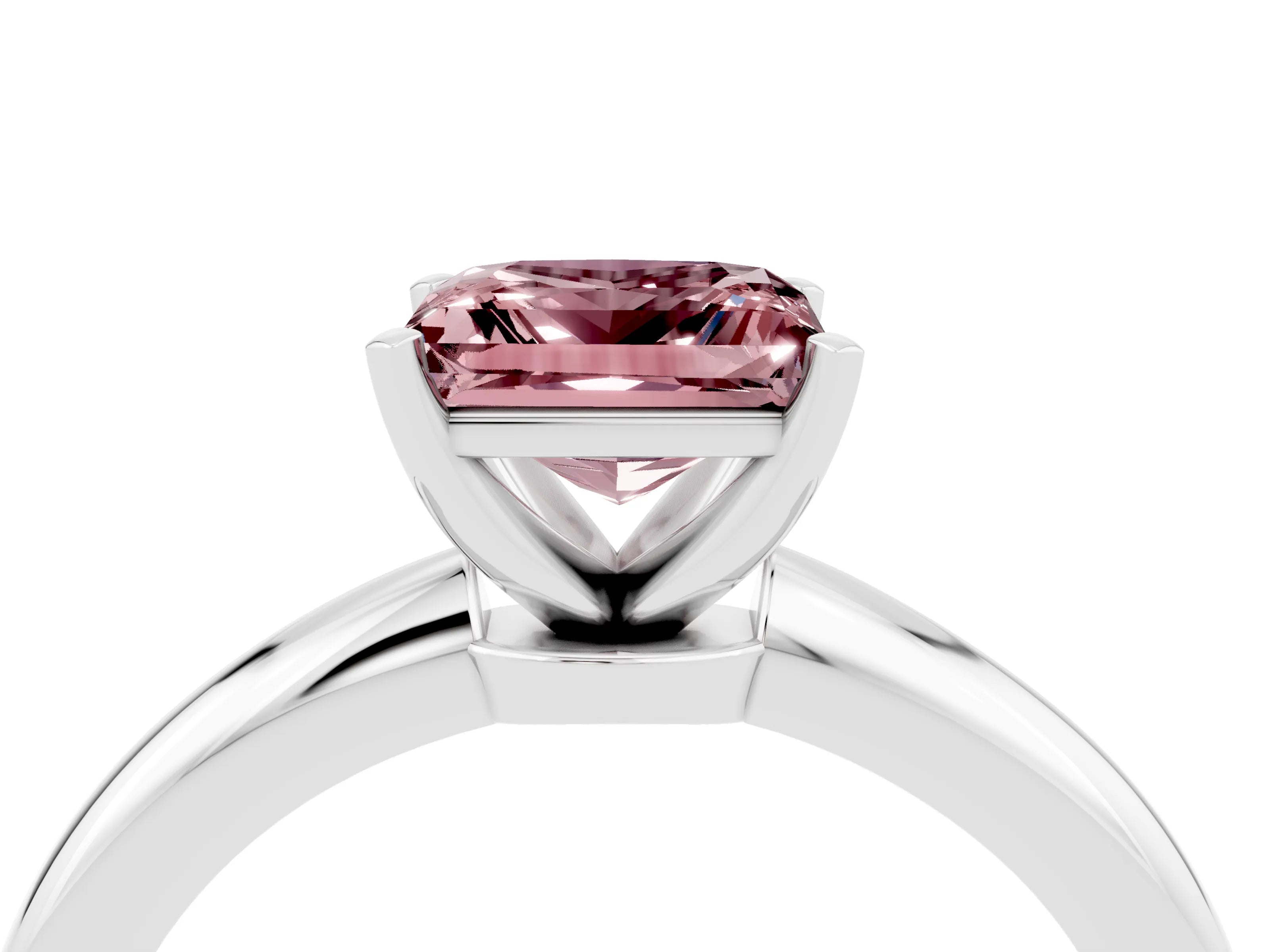 White gold Princess Cut Morganite Solitaire Ring with Six-Prong Setting and Classic Band_16