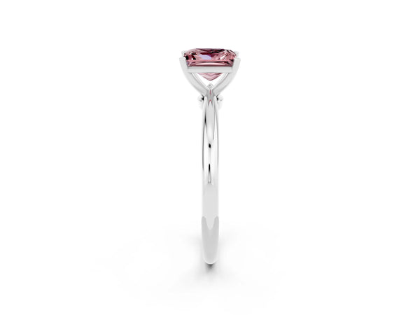 Platinum Princess Cut Morganite Solitaire Ring with Six-Prong Setting and Classic Band