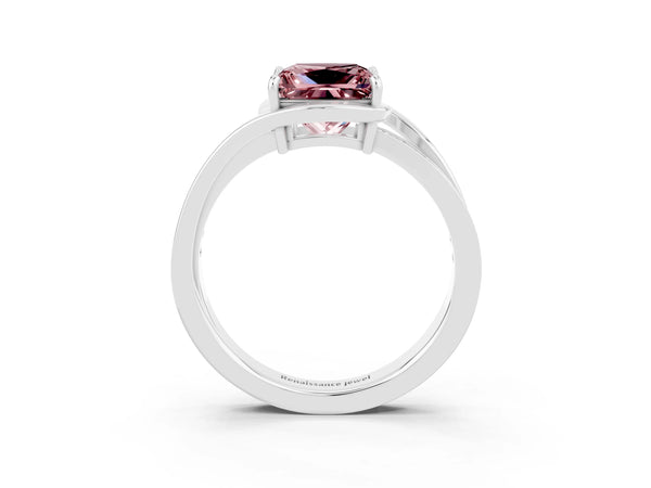 Platinum Princess Cut Morganite Solitaire Ring with Split Shank and Prong Setting