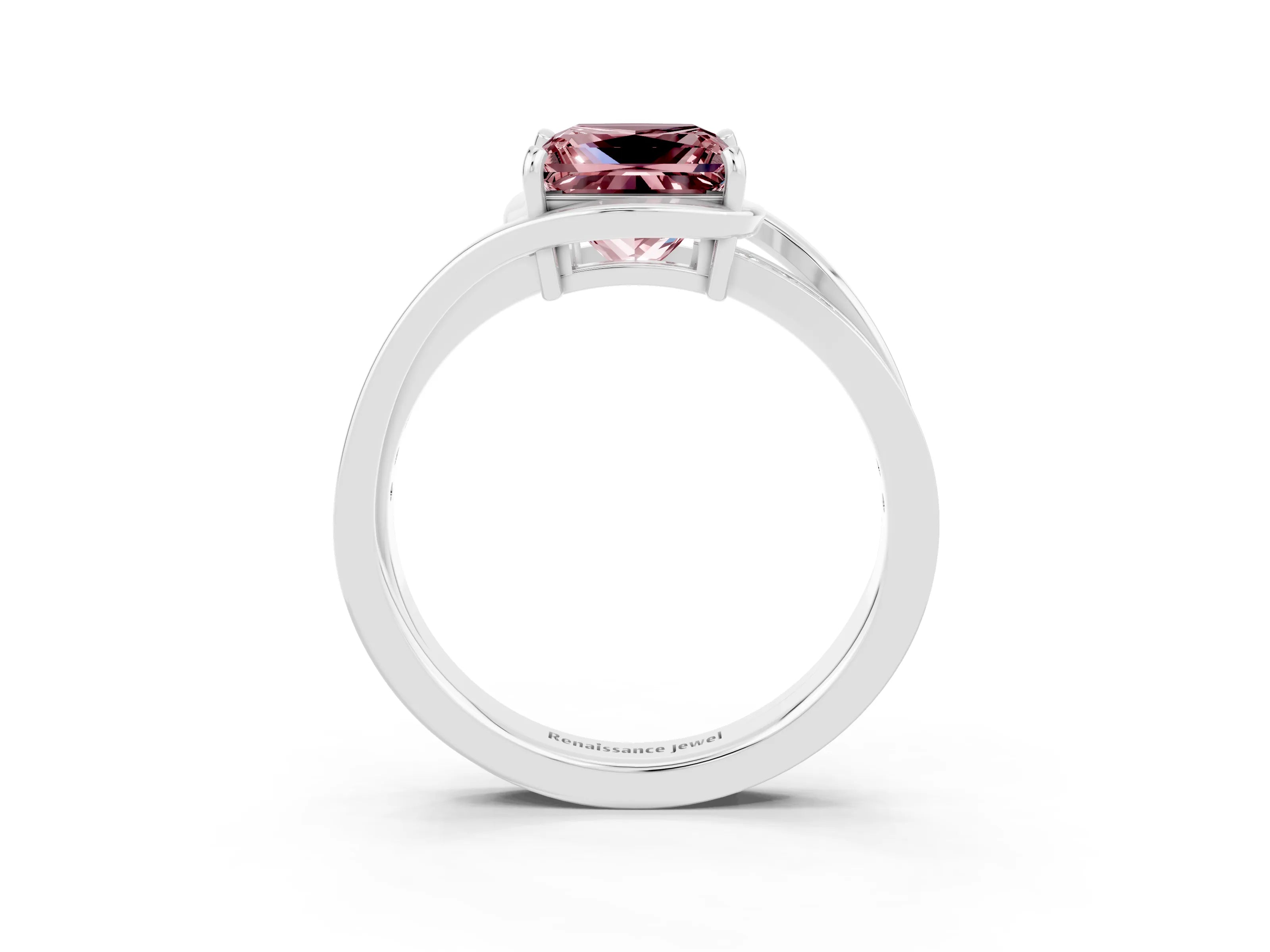 White gold Princess Cut Morganite Solitaire Ring with Split Shank and Prong Setting_3