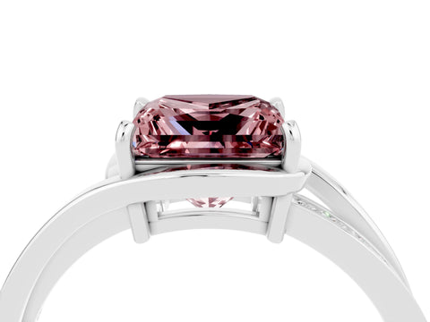 White gold Princess Cut Morganite Solitaire Ring with Split Shank and Prong Setting_4