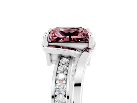 White gold Princess Cut Morganite Solitaire Ring with Split Shank and Prong Setting_5
