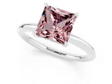 White gold Princess Cut Morganite Solitaire Ring with Thin Band and Four-Prong Setting_1