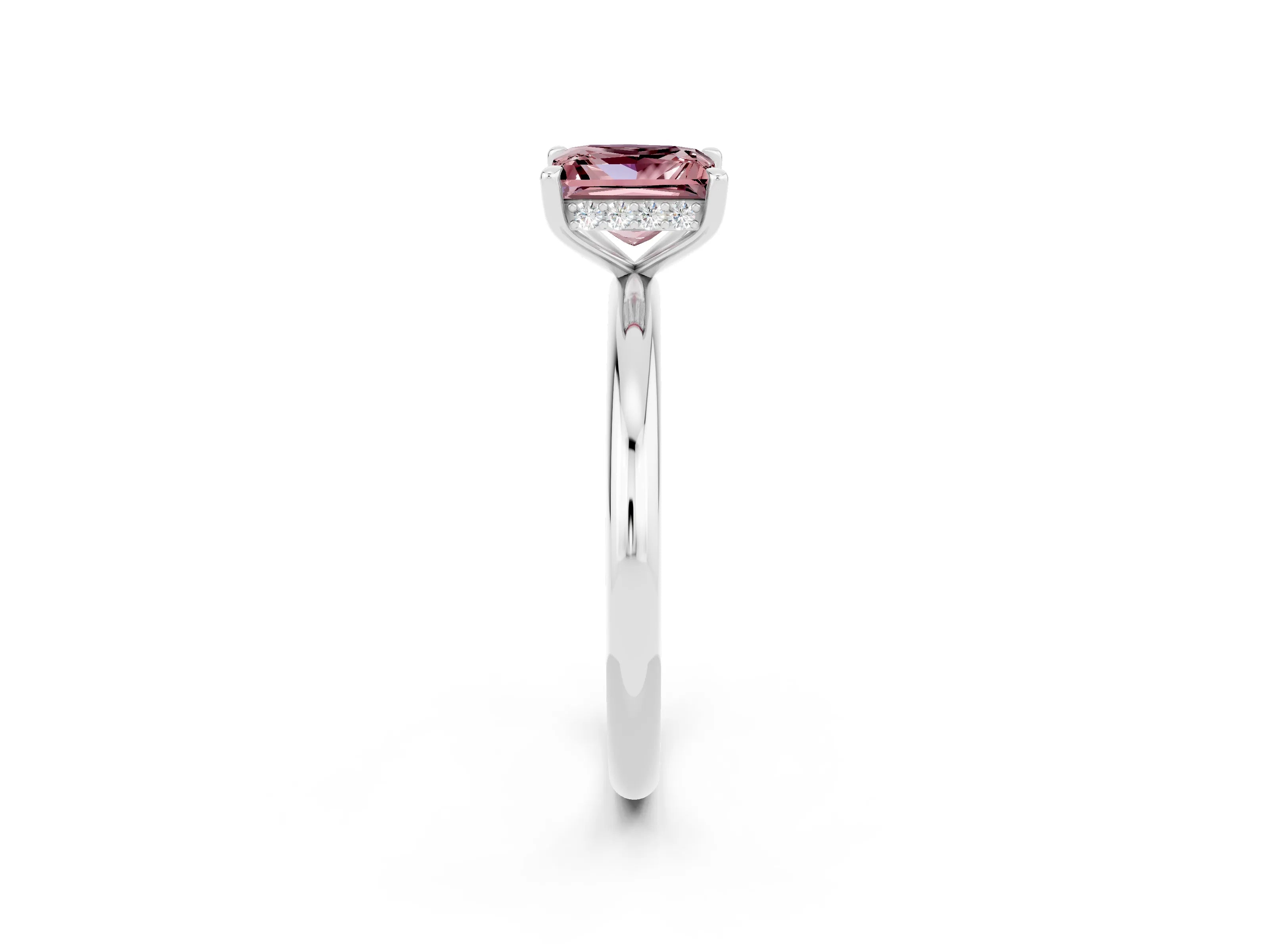 White gold Princess Cut Morganite Solitaire Ring with Thin Band and Four-Prong Setting_2