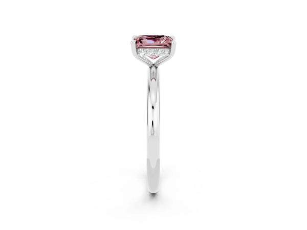 White gold Princess Cut Morganite Solitaire Ring with Thin Band and Four-Prong Setting