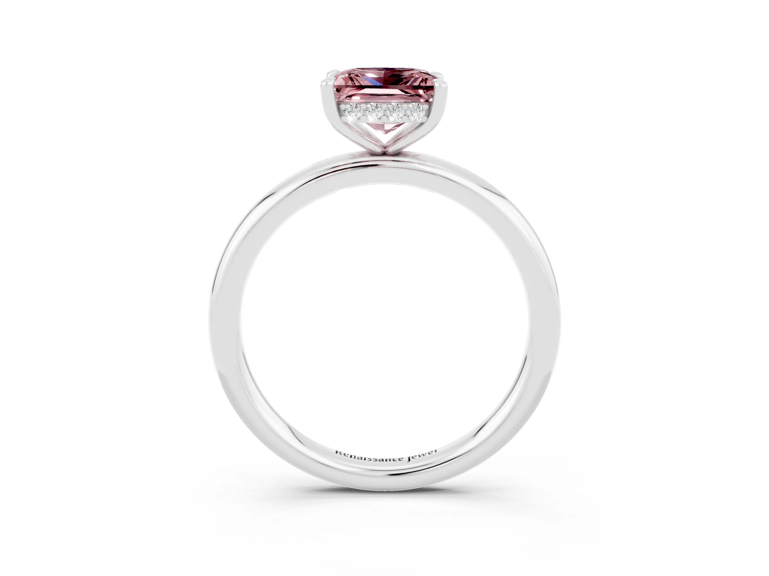 White gold Princess Cut Morganite Solitaire Ring with Thin Band and Four-Prong Setting_3