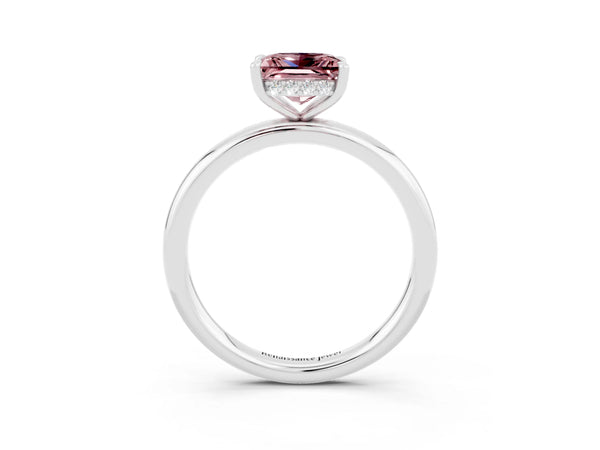 Platinum Princess Cut Morganite Solitaire Ring with Thin Band and Four-Prong Setting