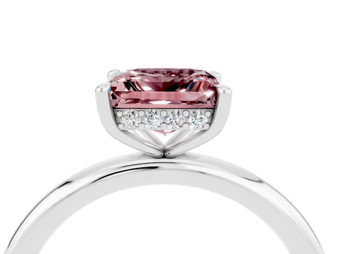 White gold Princess Cut Morganite Solitaire Ring with Thin Band and Four-Prong Setting_4
