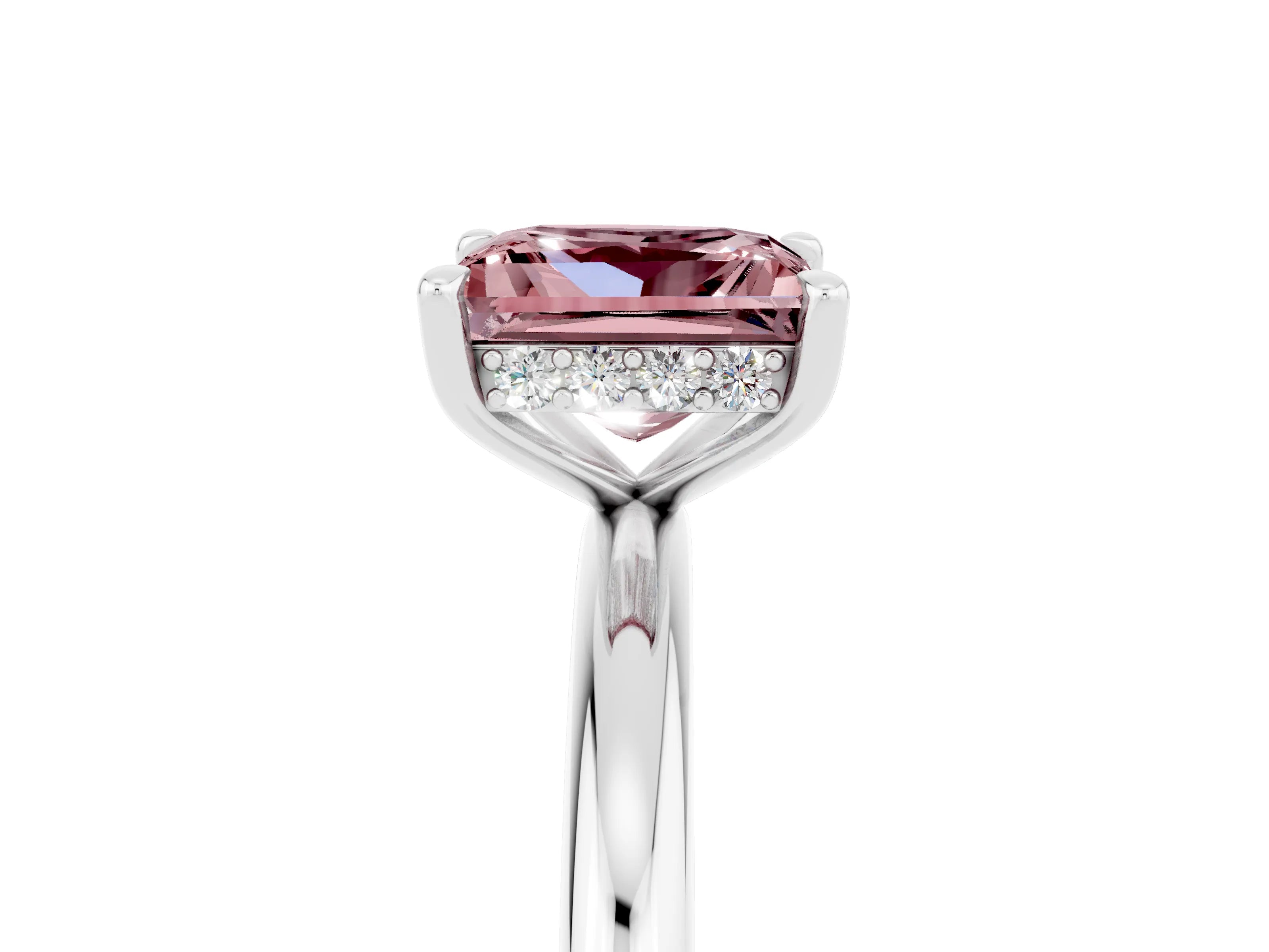 White gold Princess Cut Morganite Solitaire Ring with Thin Band and Four-Prong Setting_5