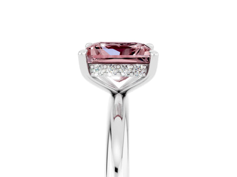 White gold Princess Cut Morganite Solitaire Ring with Thin Band and Four-Prong Setting_5